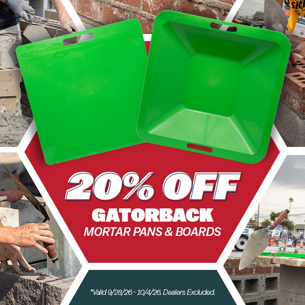 20% off Gatorback Mortar Pans and Boards